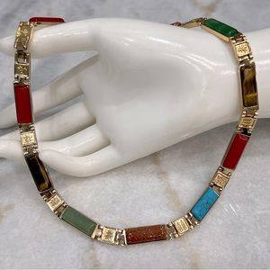 Multigemstone Magnetic Goldtone Necklace